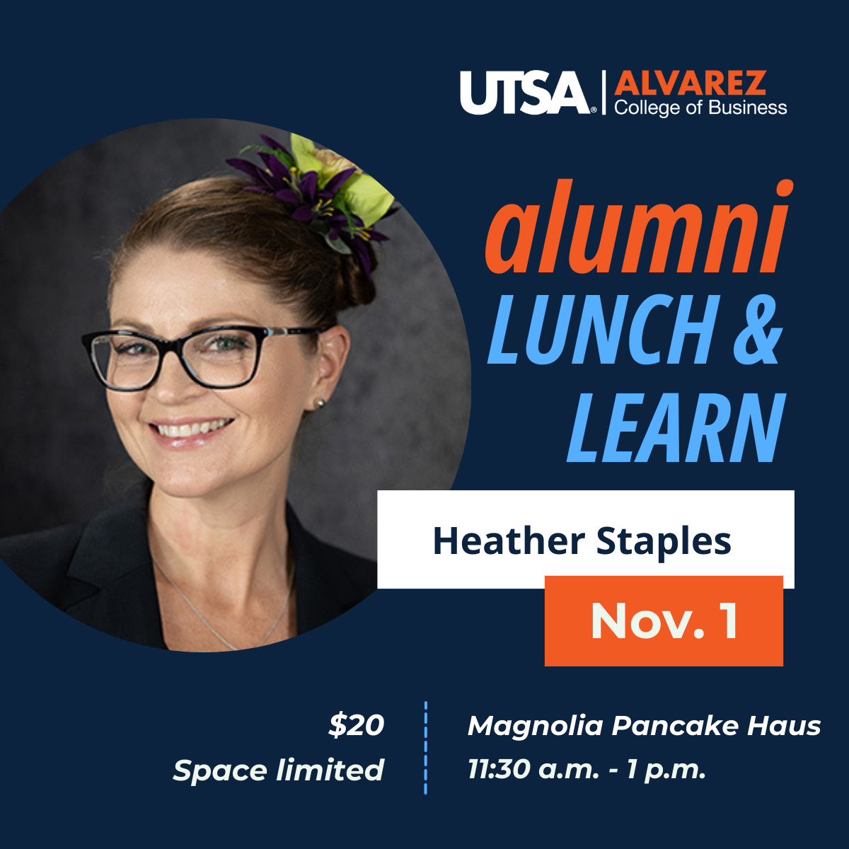 Graphic with text "Alumni lunch & learn"