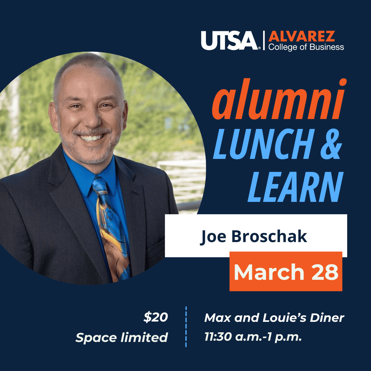 Graphic with text "Alumni lunch & learn"