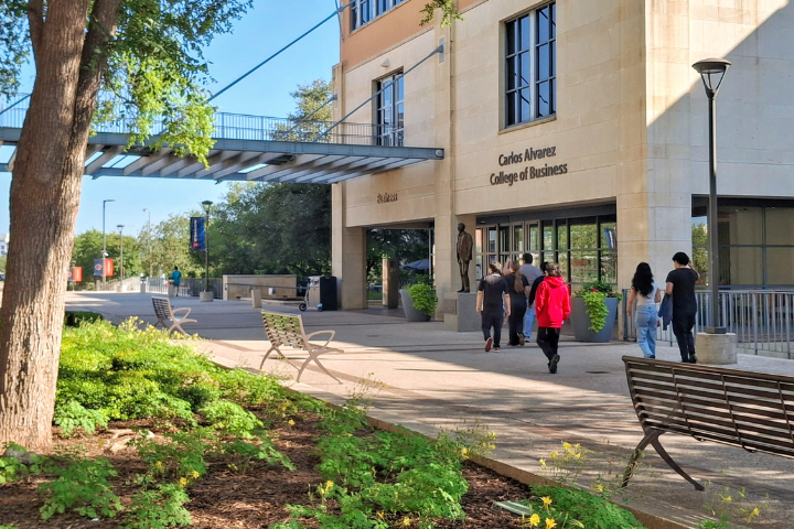 Business Building entrance with Carlos Alvarez statue