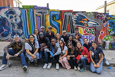 Group of students at graffiti museum in Chile