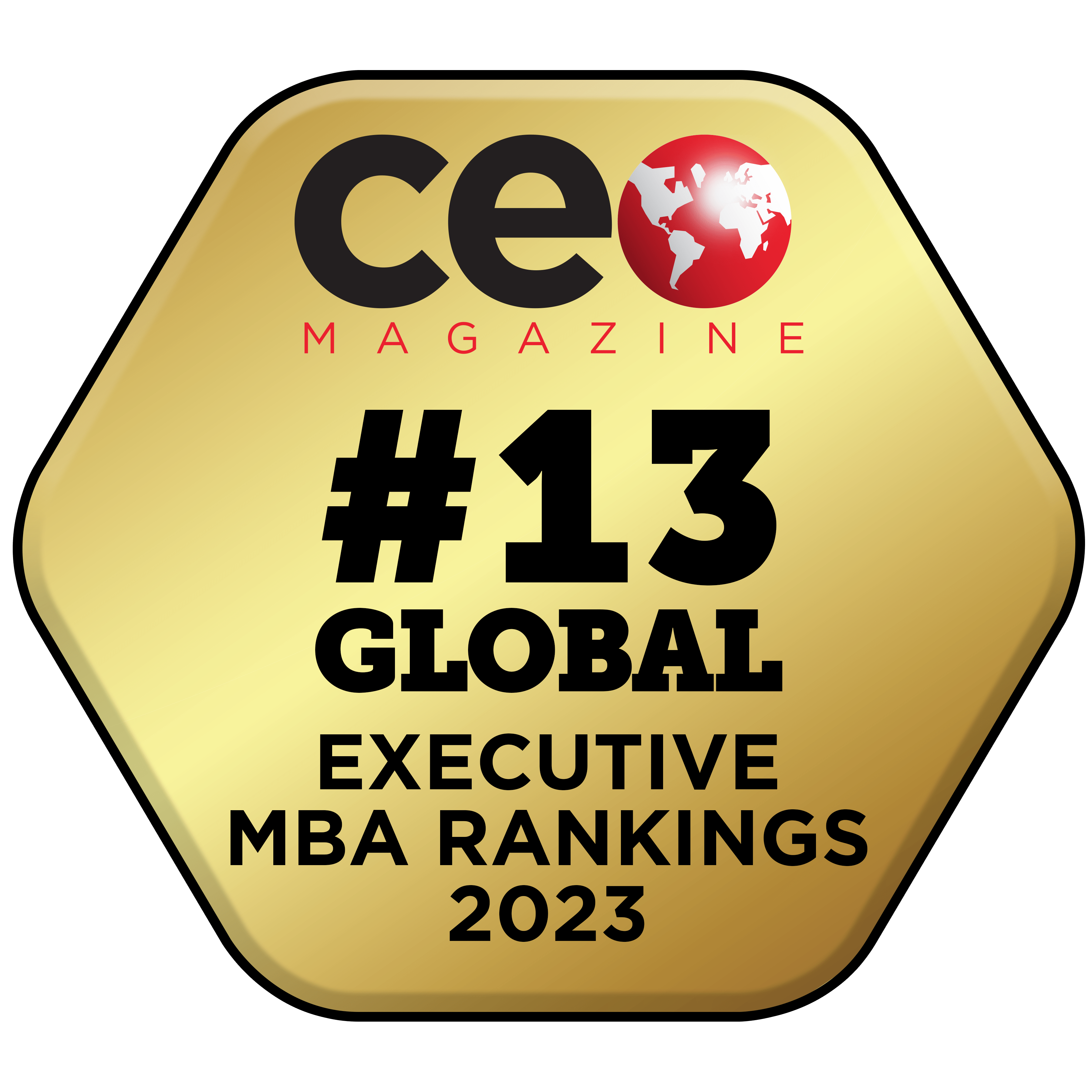 Rankings badge from CEO Magazine #13 Global EMBA in 2023