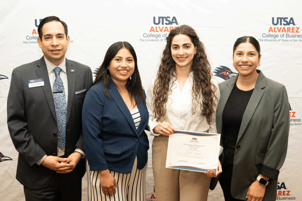 2024-2025 Outstanding Alvarez Undergraduate Award Winner Elissa Ayoub (pictured in white)