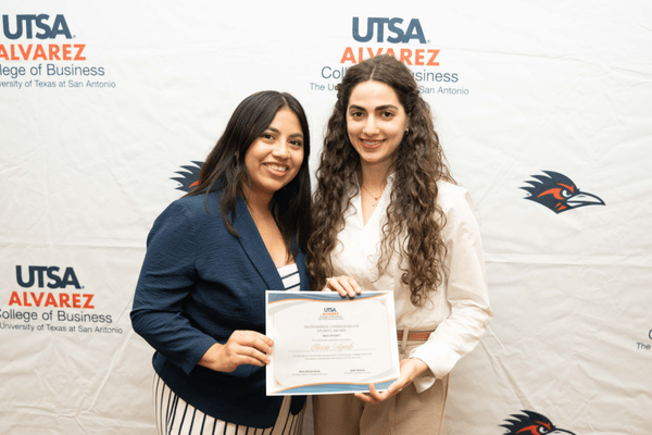 Ayoub (pictured right) with Alvarez Student Success Center staff member Alejandra Santos