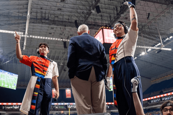 Spirit of San Antonio Drum Majors lead the band at the Alamodome.